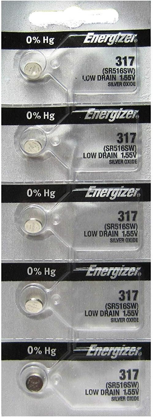 Energizer 317 Silver Oxide Watch Batteries SR516SW SR62, Pack of 5 Batteries