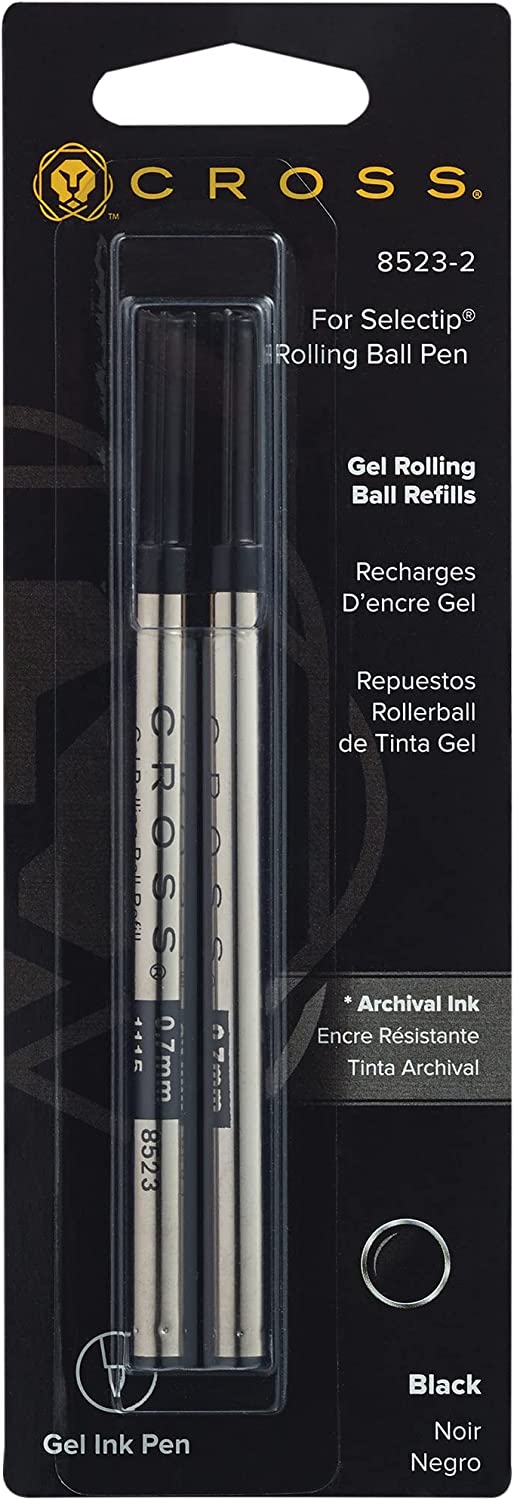 Cross Rolling Ballpoint Pen Refill, Gel ink for Edge pen, Medium point, Black, 2 Per Card (8523-2)