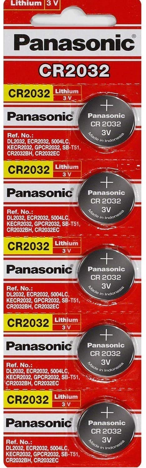 Panasonic CR2032 2032 3V Lithium Battery -  5 Piece Tear Strip (5 Cells Per Order)